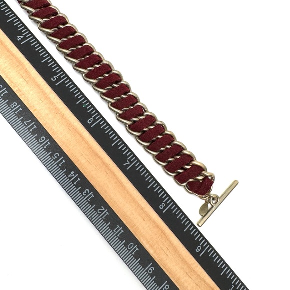 Premier Designs Red Suede and Goldtone Woven Chain Link Bracelet - Picture 9 of 10